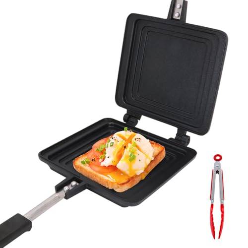 Bobikuke Pfanne Doppelseitig, Toastpfanne mit Hitzebeständigem Griff Antihaftbeschichtete Tortillas Bratpfanne Camping Toaster Sandwich Maker für Frühstück Camping Outdoor