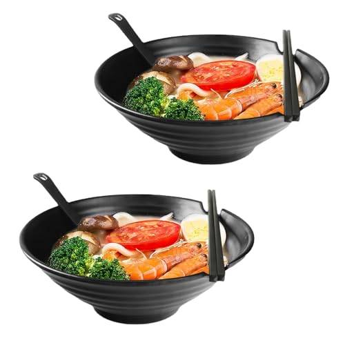 DAWRIS 2 stycken japansk ramen skålset, 1000 ml premium halkfri soppskål med sked och ätpinnar, pastasallad svart