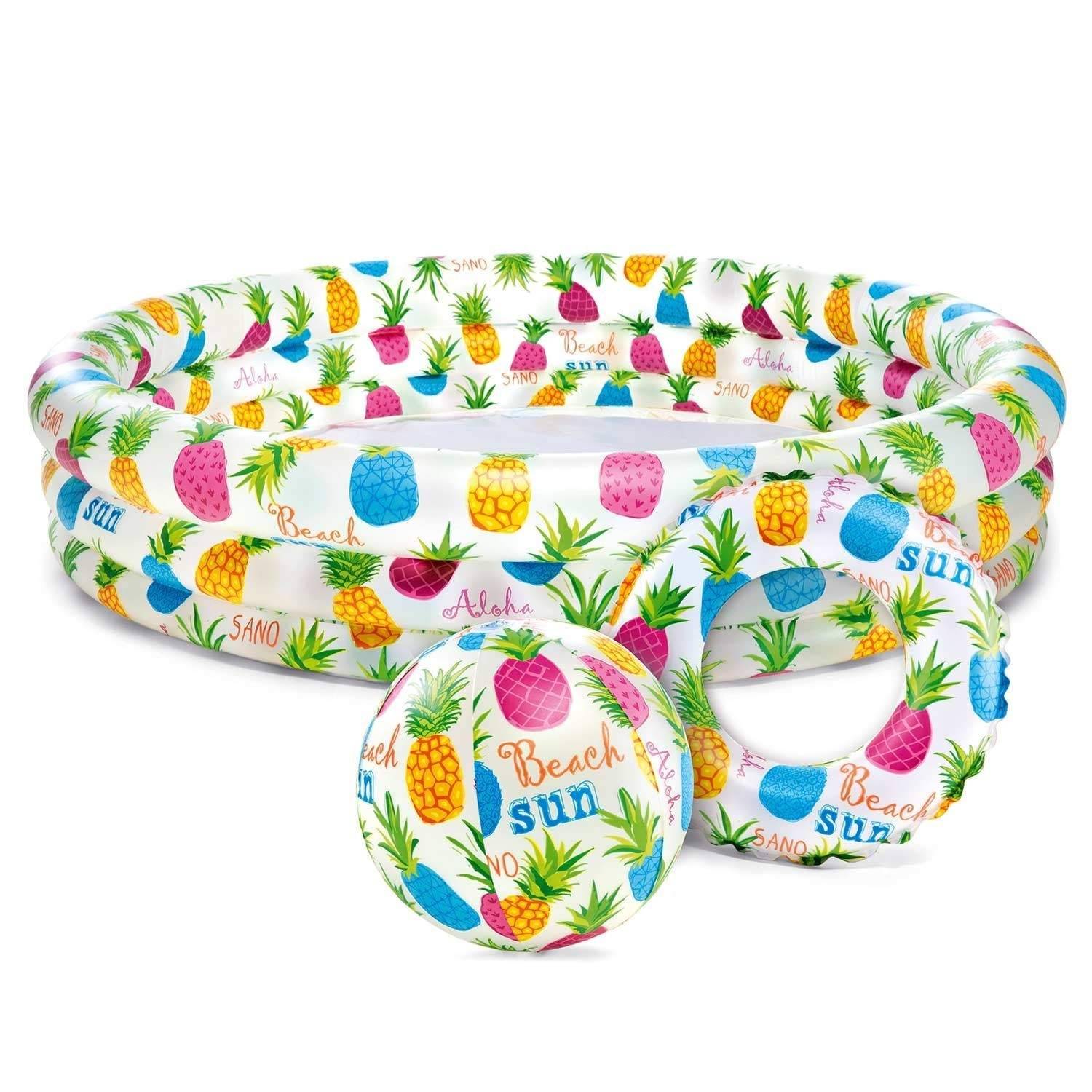Set: uppblåsbar pool 132 x 28 cm + boll och ring INTEX 59469