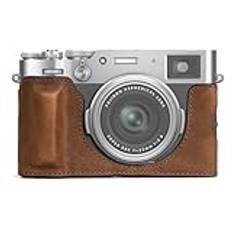 MUZIRI KINOKOO Fuji X100VI fodral, äkta läder skyddande halvfodral kompatibel med Fuji X100VI kamera – med öppningsbotten och handgreppsdesign Snygg retro - Kaffe