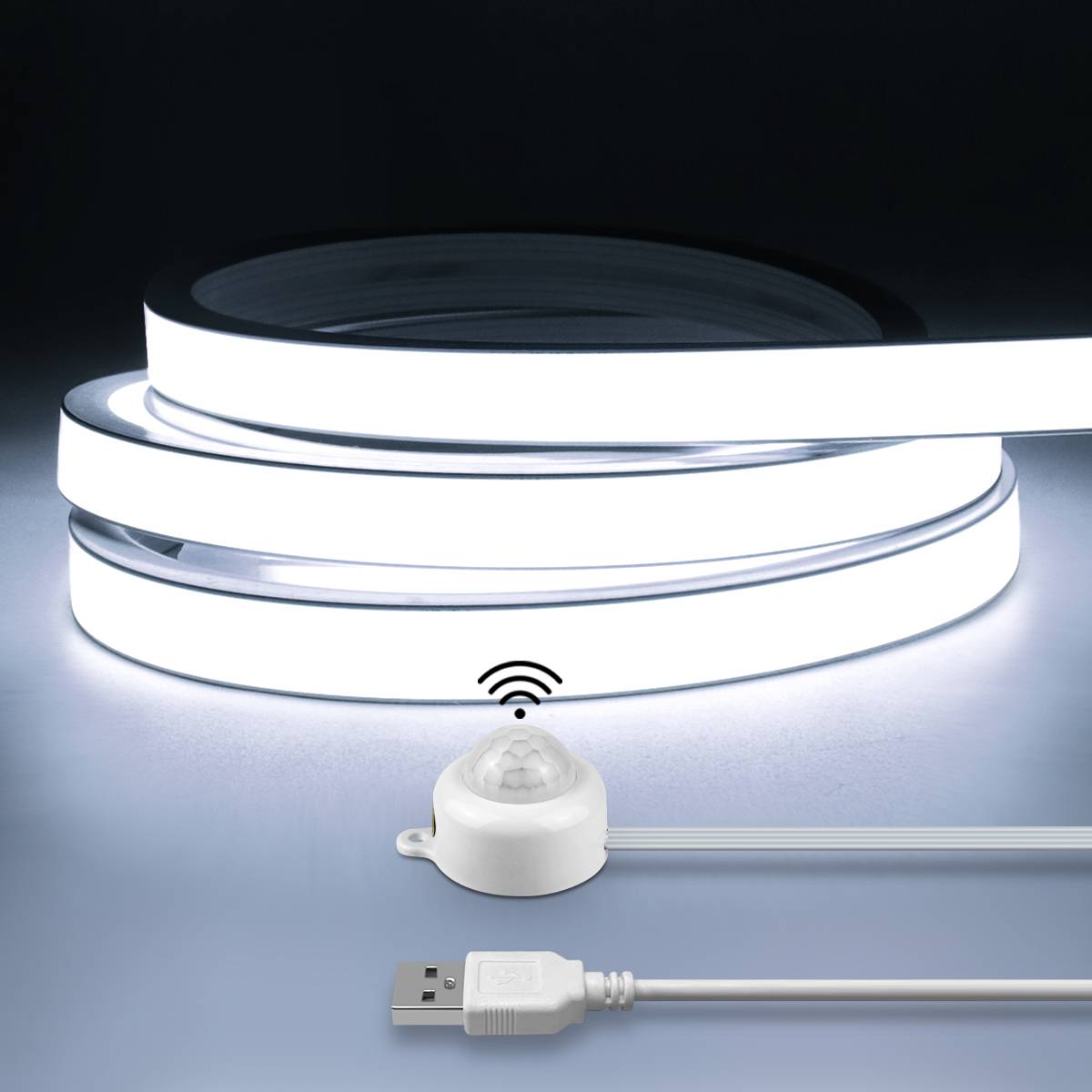 Smart PIR Motion Sensor Super Bright COB LED Strip Neon Light Auto ON/OFF 320leds/m Waterproof for Kitchen,Stair,Wardrobe Decor