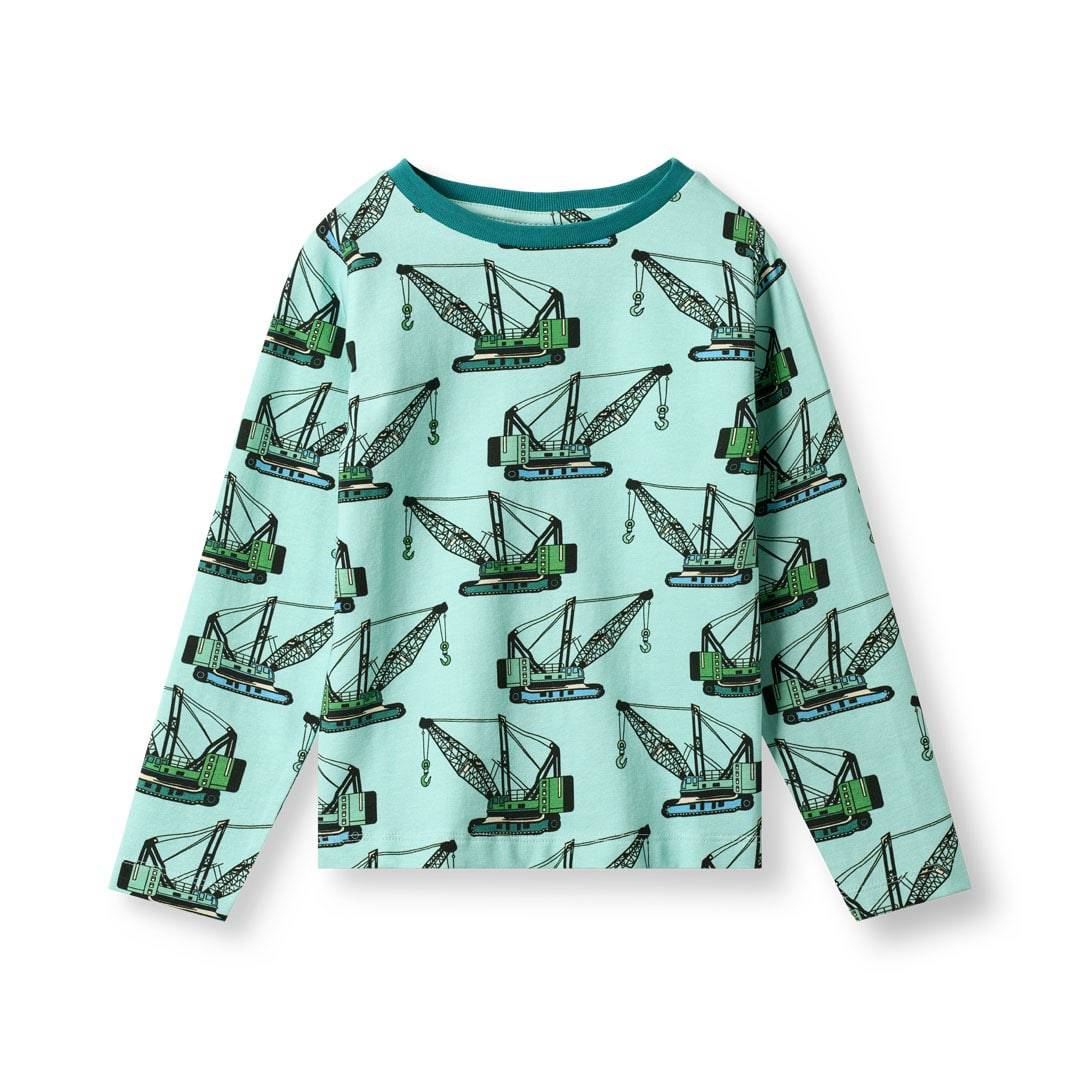 Gala langærmet bluse med kran maskiner - Mint haven / 4-5