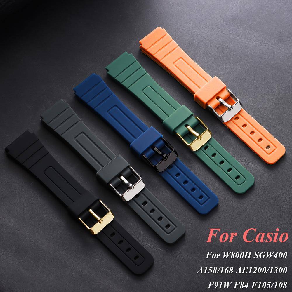 18 mm silikonarmband för Casio W800H W800H A158/168 AE1200/1300 SGW400 F91W F84 F105/108 Mjukt klockarmband Herr Sportarmband