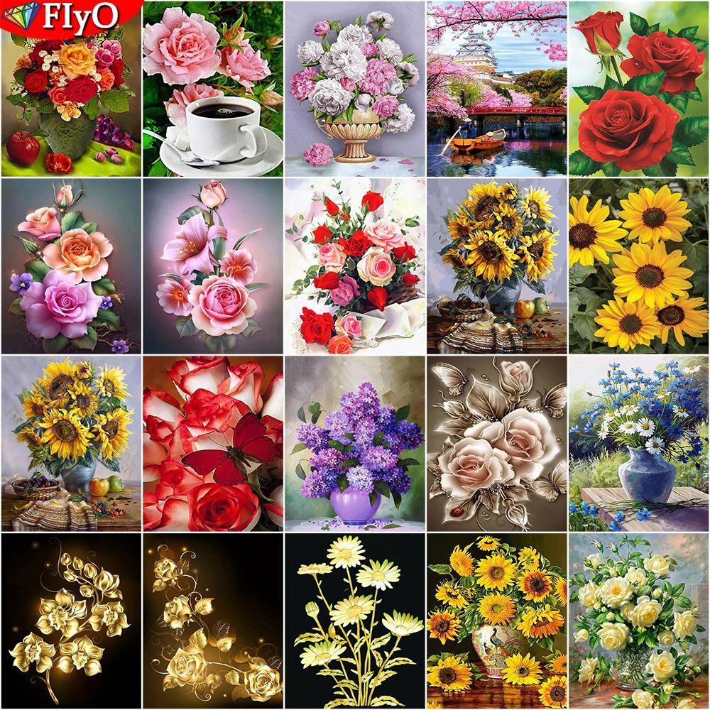 5d Diamantmålning Blommor Diamantbroderiförsäljning Landskapsbilder av Rhinestones Mosaik Korsstygn Dekoration