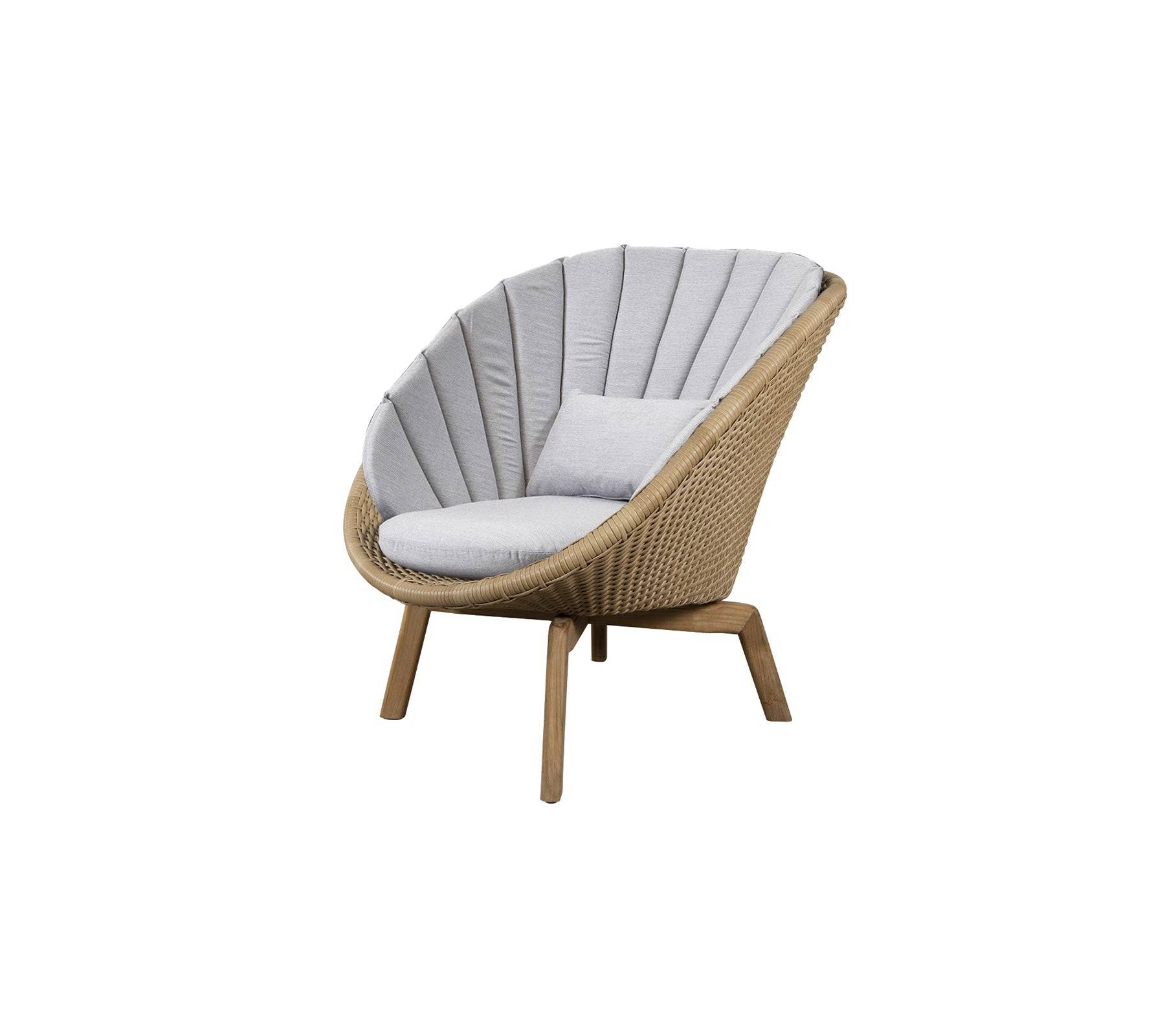 Peacock lounge stol med teak ben, Weave - Weave, Grey/Light grey / Cane-line Focus Light grey w/QuickDry Foam