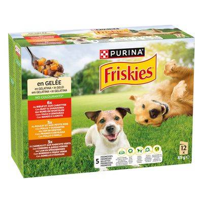 PURINA Friskies Adult i gelé med nötkött, kyckling och lamm