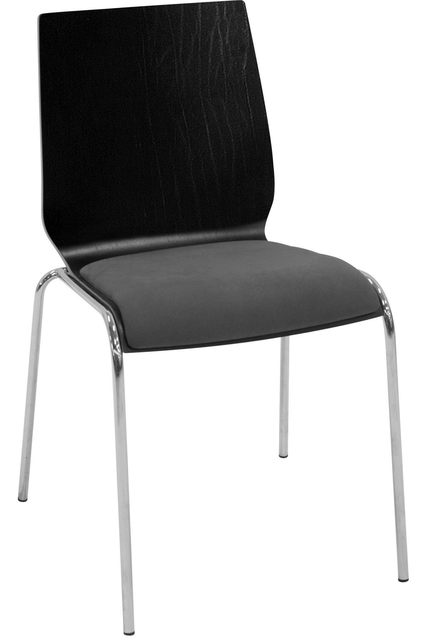 Spela kantinestol Sort med sædepolstring.