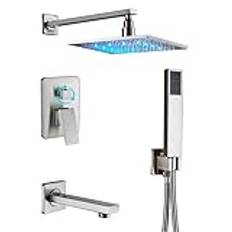 shower head Duschset för badrum LED-ljus Badrum Duschblandare Set 3-vägs Mässing Inbyggd Box Kontrollventil Badkar Duschblandare Regnfall Mässing Duschmunstycke 16 tum Duschhuvud shower