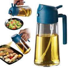 TrendPlain Oljesprayflaska för Airfryer 470ml, 2-i-1 Oliedispenser, Oljespray för Kök, Sallad och Vinäger, BPA-fri Kökstillbehör - Marinblå