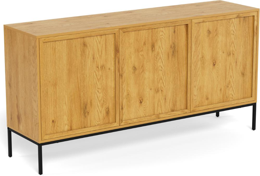 Skænk Signature Nordby 158×40×80 cm mat vild eg/mat sort – 3 døre, justerbare hylder, skub-for-at-åbne