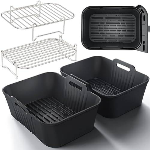 HONYAO Varmluftsfritös Tillbehör, Ninja Silikonform Airfryer Tillbehör Grillgaller, 4st Tillbehörsset för Ninja AF400EU DZ400EU SL400EU, andra 8L/8,5L/9L/9,5L/10L Airfryer med Dubbla Korgar