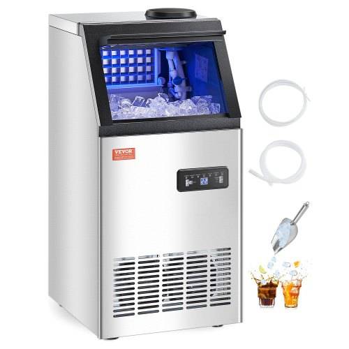 VEVOR 120lbs/24H Commercial Ice Maker, 36 Ice Cubes in 15 Minutes, Freestanding Ice Maker Machine with 28lbs Large Storage Capacity for Bar Office Restaurant, with LED Digital Display & Self-Cleaning