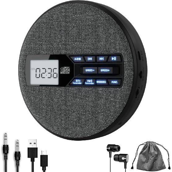 Uppladdningsbar Bärbar CD-spelare Med Dubbla Högtalare Och Anti-Hoppskydd,CD,Dubbel Bluetooth,FM-Sändning,USB,AUX,LCD-Display,Bakgrundsbelyst Knapp,Re