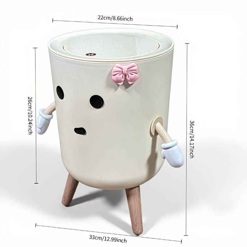 New Cute Large Capacity Trash Can With Lid, Round Large Capacity, Suitable For Kitchen, Bedroom, Living Room, Office, Bathroom, Etc