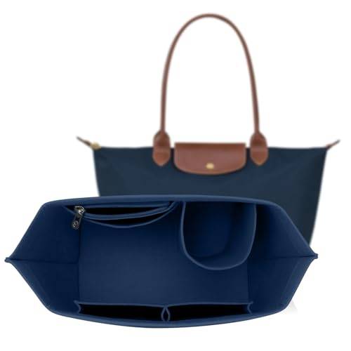 ZOLGINAH Organiserare för fickor för Longchamp Le Pliage, handväska i filt, med multifunktionella fickor, stor kapacitet, blå, storlek L