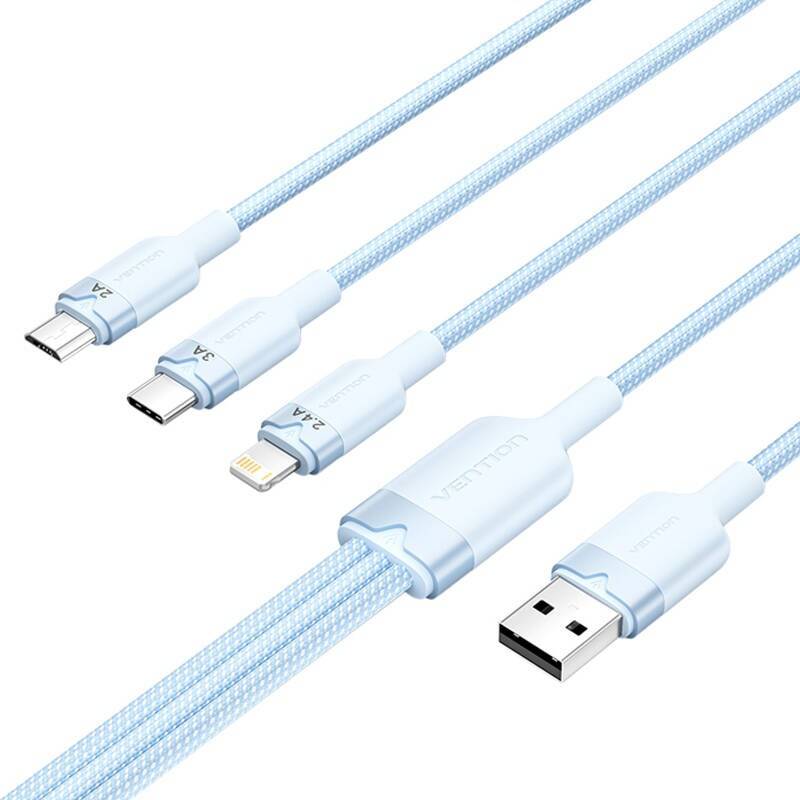 USB 2.0 A til 3in1 3A-kabel Vention CTPLG 1,5M (blå)