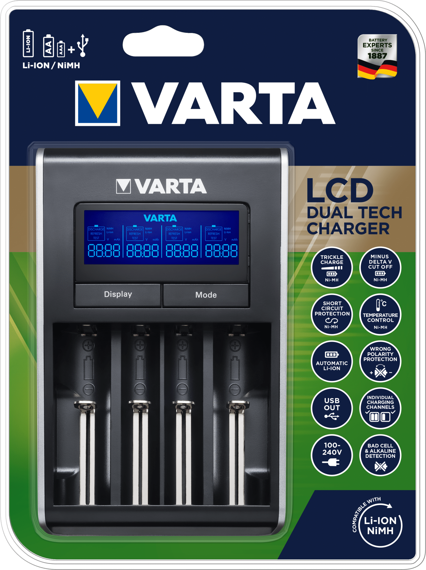 Varta laddare LCD Dual Tech. Laddar NiMH- och litium.