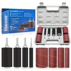 TEMU 20pcs Spindle Sander Sanding Drum Kit With Rubber Mandrels And Sanding Sleeves For Woodworking - Round Head, Grit Material, Fits Oscillating Spindle & Orbital ,