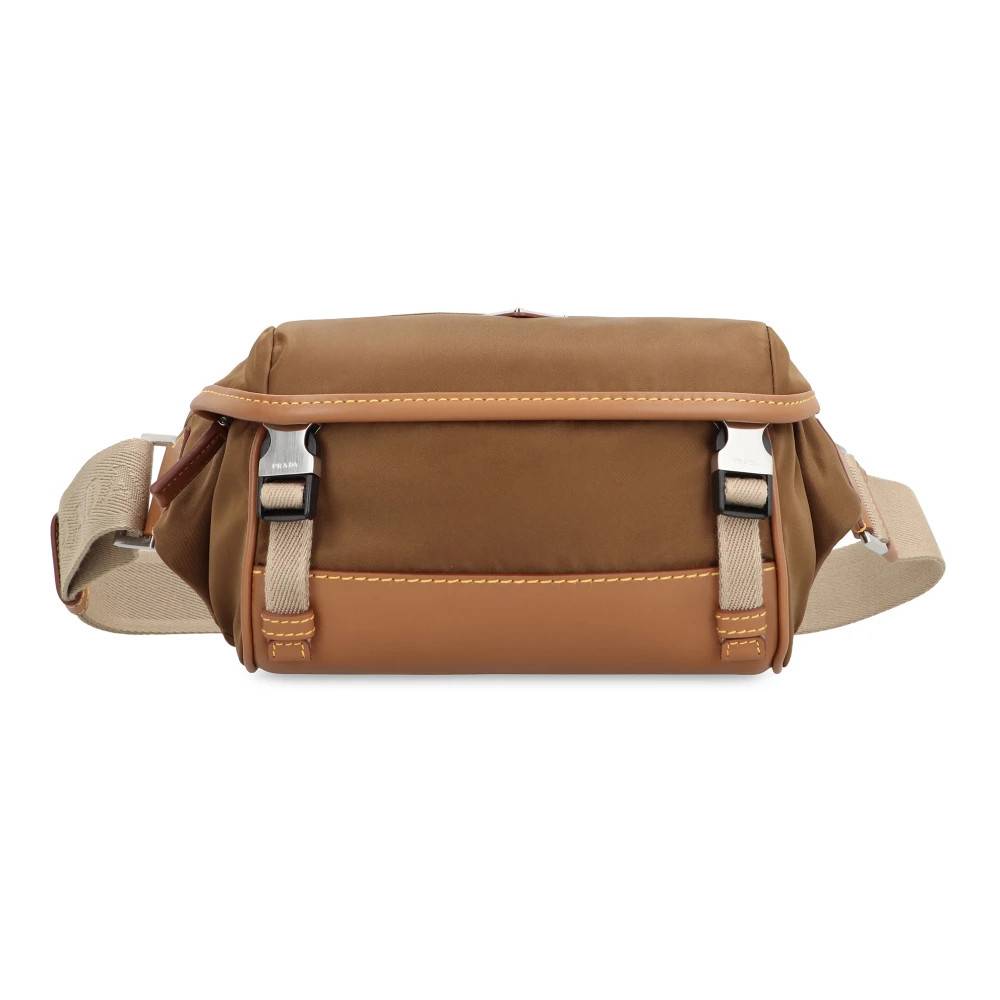 Prada Nylon Messenger Taske med Læderdetaljer - Tasker - Herre - Brun - ONE SIZE - Læder
