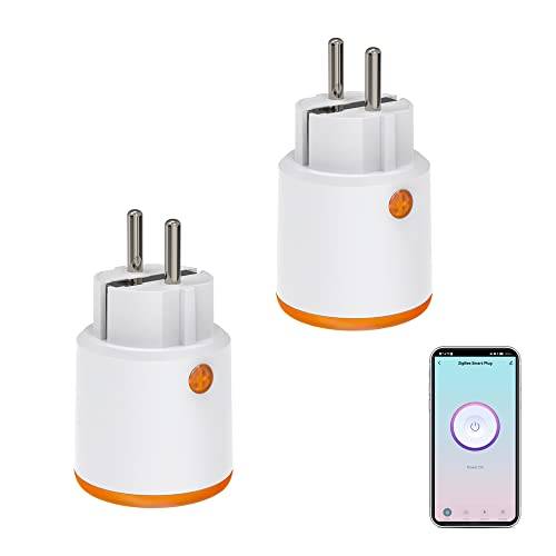 Smart Power Plugs: Zigbee Smart Plug med mät- och timerfunktion, Tuya appkontroll, push-meddelande, Zigbee Hub krävs, 16 A Zigbee-kontakt, kompatibel med Alexa Google Home (2-pack)
