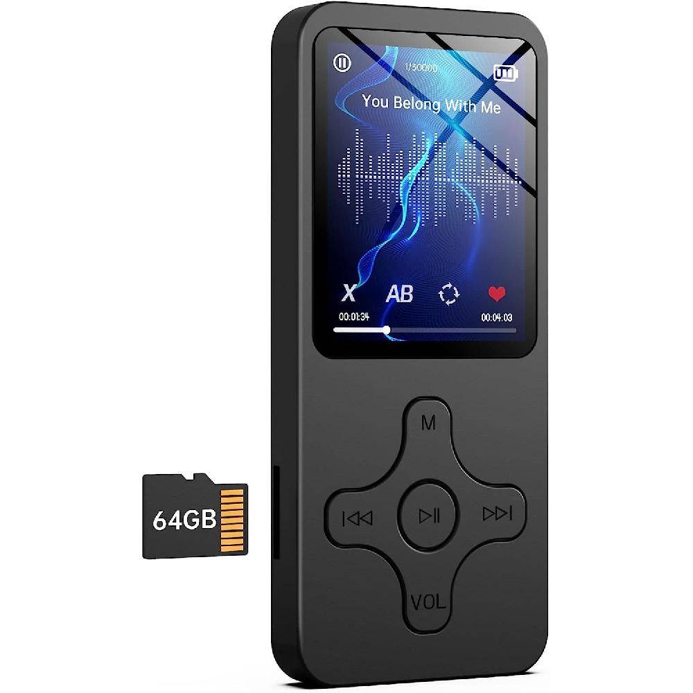 64GB MP3-spelare med Bluetooth, bärbart HiFi-förlustfritt ljud, musik mp3 mp4-spelare för barn med högtalare FM-radio Inspelning av fotovideo e-bok