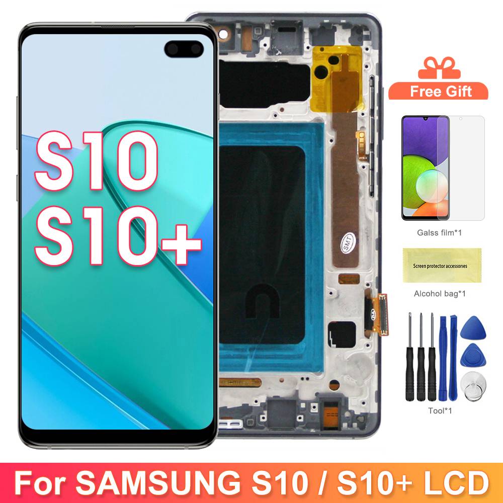 S10+ Screen Replacement, for Samsung Galaxy S10 Plus G975F Lcd Display Digital Touch Screen with Frame for Samsung S10 G973F