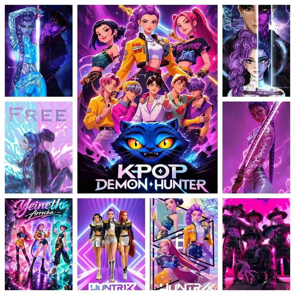 Ny Popfilm KPop Demon Hunters 5D DIY Helt Rund Diamantmålning Hem Vardagsrum Sovrum Estetisk Bar Dekoration Gåva
