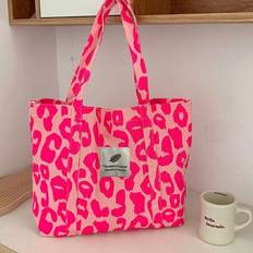 Sweet Pink Cow Pattern Printed Fabric Cherry Element Corduroy Warm Winter Element New Winter Upper Shoulder Handheld Tote Shoulder Shopping Bag - Pink - one-size