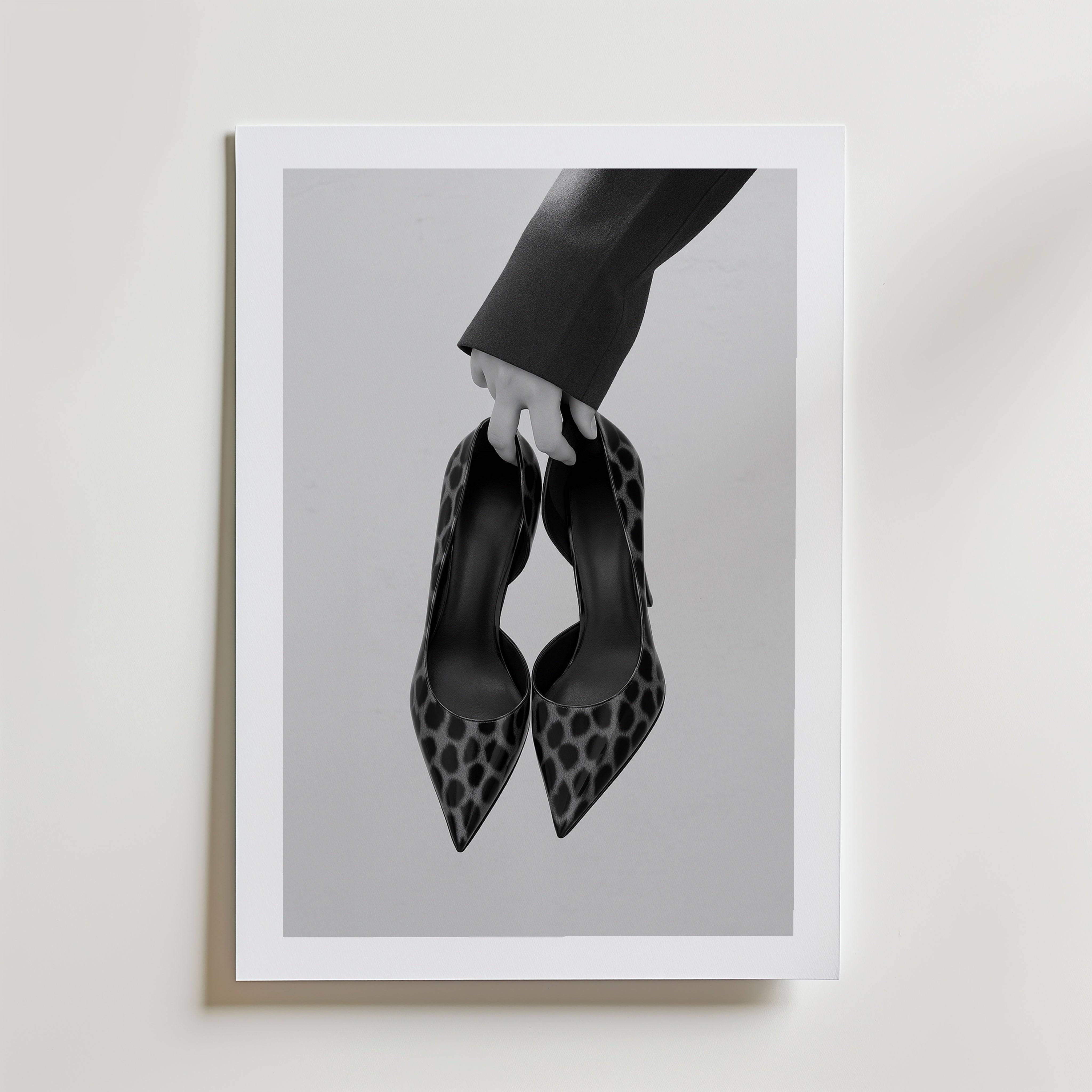 Carried Leopard Pumps Poster - Fine Art Poster 50x70 cm Med passepartout