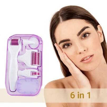 DRS 6-i-1 mikronålsroller-set, flera storlekar lämpliga för ansikte, kropp och skägg, unisex, för hemmabruk; skönhets-, självsvårds- och hudvårdsverkt - Vitt