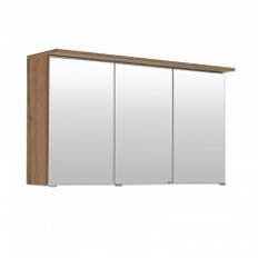 Held Möbel Bologna Spiegelschrank 3D - 120 cm, 3 Spiegeltüren, 6 Einlegeböden, LED-Kranzbeleuchtung, wotaneiche