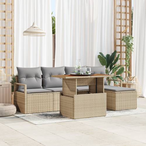 Trädgårdsoffset med lagring 6 pcs Beige Poly rattan
