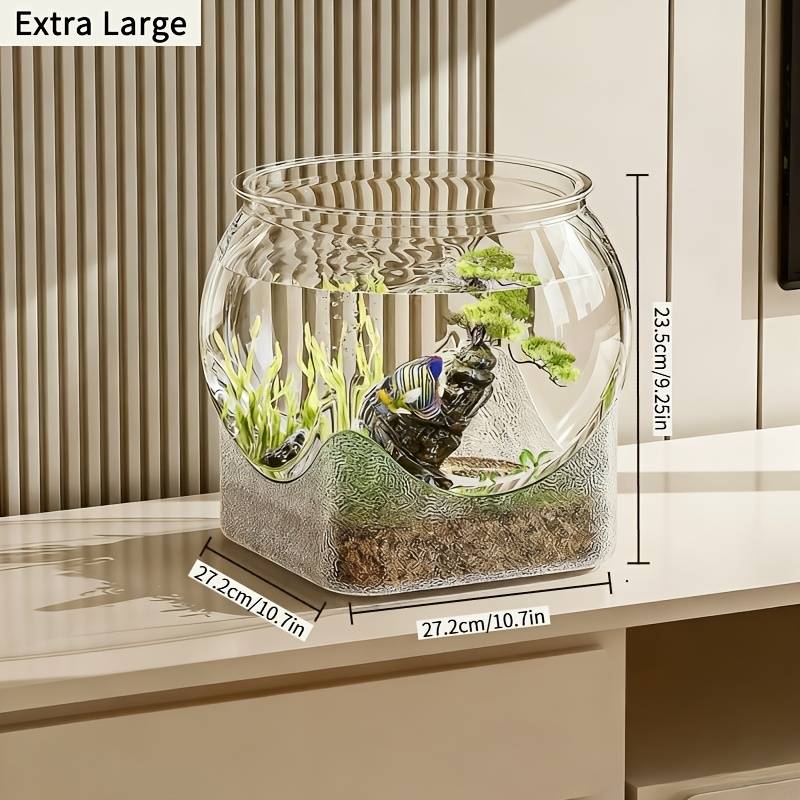 TEMU Large Capacity Transparent Aquarium Tank With Wavy Design, Drop-resistant & Sturdy Home Decor Aquarium For Small Space, Easy-to-clean Habitat For Betta And (medium & Size)
