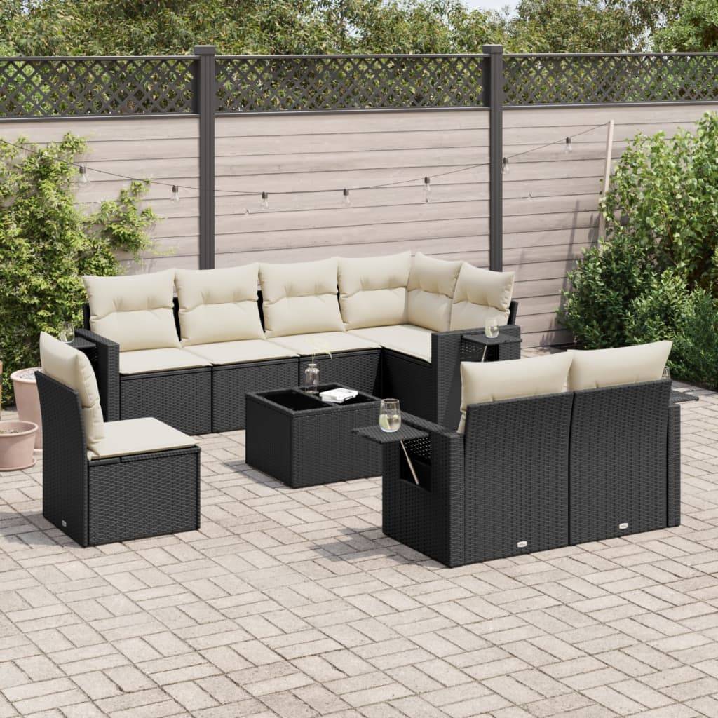 Sofasæt Til Haven 8 Dele Med Hynder Polyrattan - Sort og cremefarvet / Uden bord
