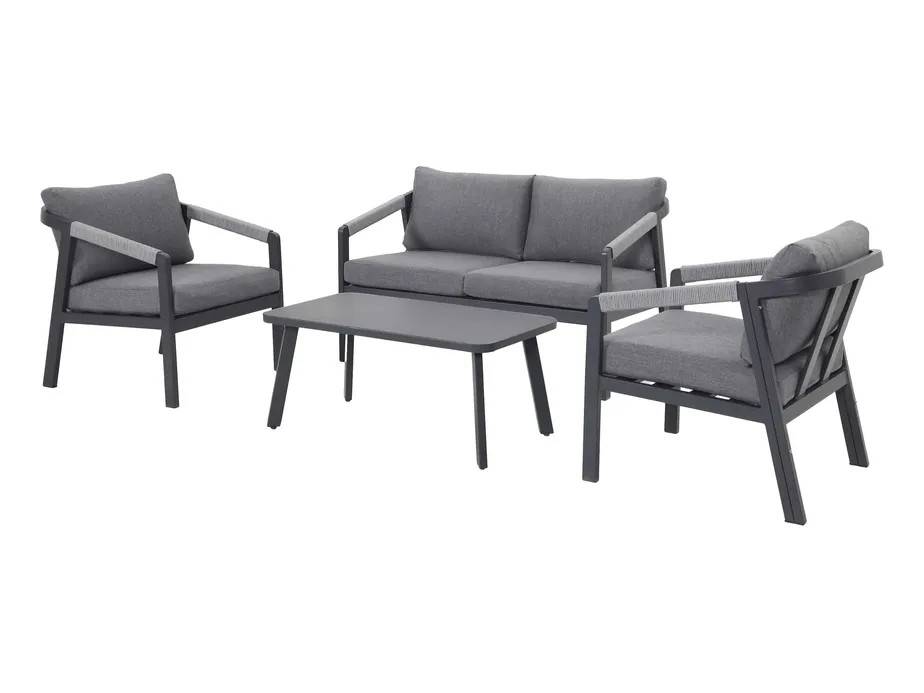 Sunzo Naples soffgrupp Grå med grå dyna 2-sitssoffa, 2 fåtöljer & bord 90 x 50 cm Grå med grå dyna 2-sitssoffa, 2 fåtöljer & bord 90 x 50 cm