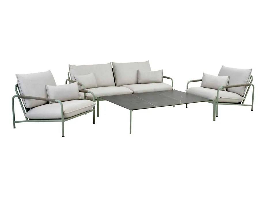 Brafab Lerberget sofagruppe Grøn med grå pude 2,5-personers sofa & 2 lænestoleer & bord 162x112 cm
