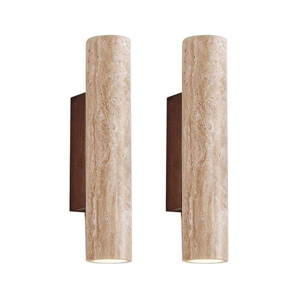 2X LED Vägglampa Modern Enkel Naturlig Gul Travertin Vägglampa med Upp och Ner Ljus för Sovrum Vardagsrum Hall