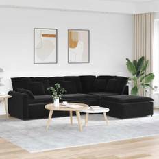 vidaXL Modulsoffa med fotpall och dynor sammet svart