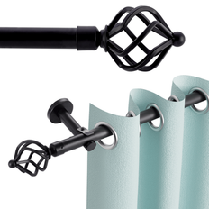 Gardinstång 25mm gardinstång 1 skena 2 skenor rostfritt stål metall 80-280cm - Svart-1-läufig (80-260 cm,80-240 cm,80-280 cm)