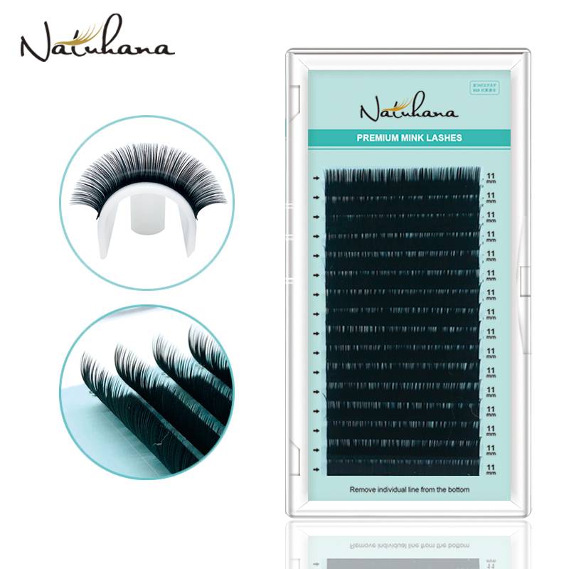 NATUHANA 16Rows B C CC D Eyelash Extensions Individual False Cilio Natural Soft Mink Lashes High Quality Matte Fake Eyelashes