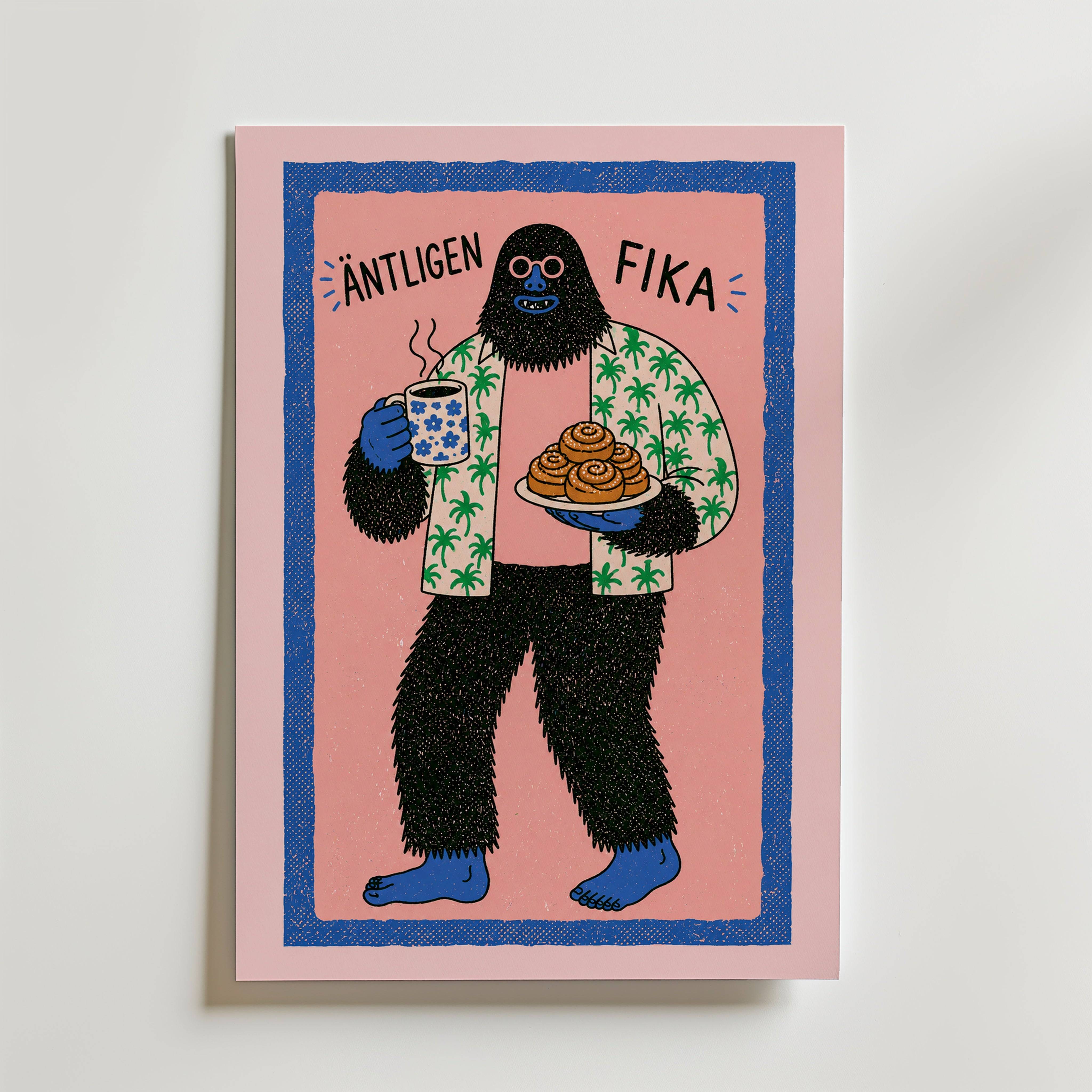 �ntligen Fika Poster - Premium Canvas 100x140 cm Utan passepartout