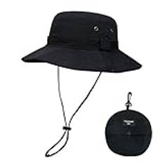 YAMEIZE Vattentät hinkhatt UPF50+ Bucket String - för dam, herr, safarihatt UV-skydd med justerbar fiskehatt, strand, vandring, svart, 58-62