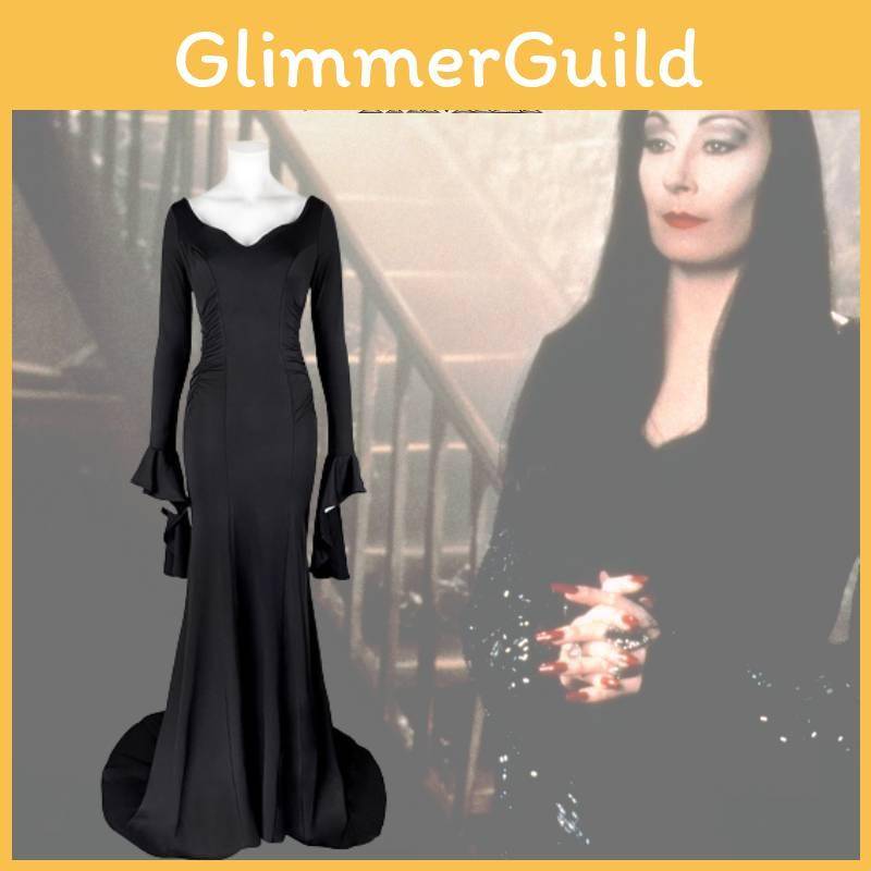 Sexig Morticia Addams Klänning Gotisk Cosplay Dräkt Från Familjen Addams cm black