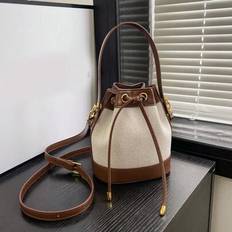 Mini Hand-Held Bucket Bag With Color Block , Adjustable Strap - Coffee Brown - one-size