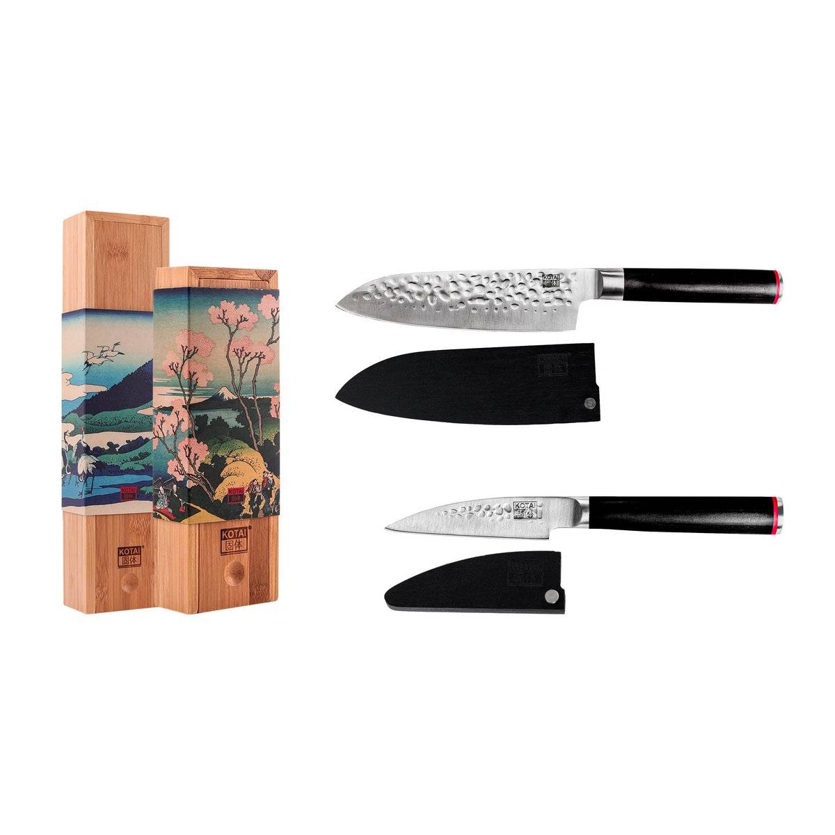 440C steel 2-knife starter set - hammered paring & santoku with Saya