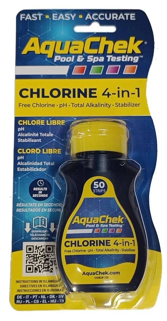 Pool og Spa test Strips 4:1 (Frit klor/PH/Total alkalinitet/Stabilisator)