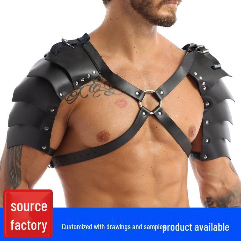 Medeltida Vikingamäns Dubbla Axelpansarremmar Kostym för COSPLAY & Halloween black