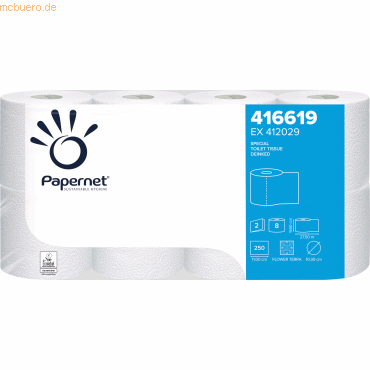 Papernet Toilettenpapier Special 416619 2lagig 250 Blatt weiß 8 Rollen