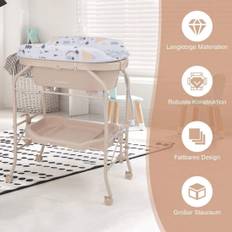 Puslebord med badekar Bærbart puslebord med PVC-pude 86 x 50 x 100 cm beige