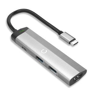 Multiportadapter 4 in 1 USB-hub med 4x portar - multifunktions-adapter / multi function typ C - 2x USB-A + 1x USB-C + 1x HDMI - praktisk och stilren USB-hubb med 15cm lång kabel